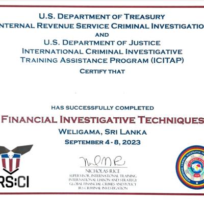 Financial investigation techniques, Cyber crime and intelligence workshop